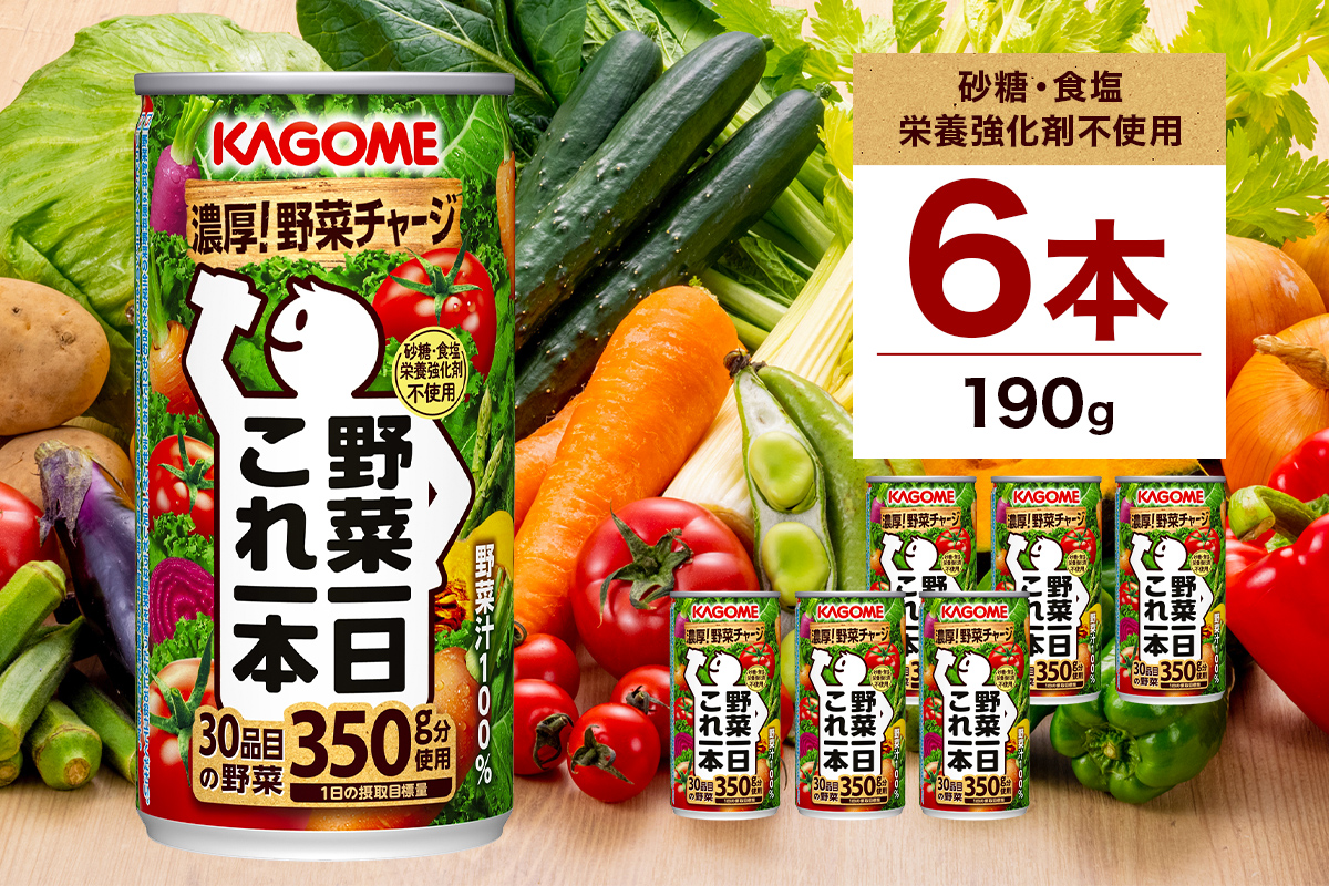 カゴメ 野菜一日これ一本 190g × 6缶 野菜ジュース 野菜汁100% 無添加 砂糖不使用 食塩不使用 栄養強化剤不使用 香料不使用 30品目 野菜 ジュース リコピン ns038-005