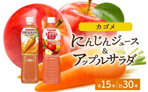 カゴメ 高β-カロテン にんじんジュース 野菜生活100 アップルサラダ 720ml PET 2種 各15本 計30本 ns039-003