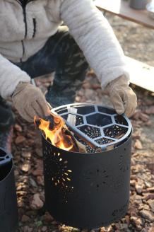 グランピングストーブ（M）＋薪入れ五徳（M）セット　アウトドア キャンプ 焚き火 たき火 たきび 焚火 ※着日指定不可