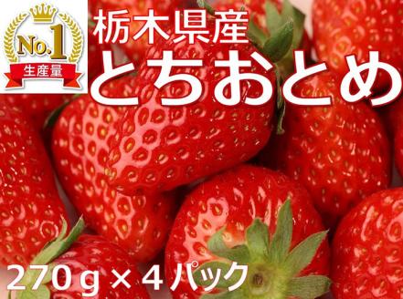 【先行予約】【数量限定】≪いちご≫【とちおとめ】270ｇ×4パック ※2022年12月下旬～2023年2月下旬頃に順次発送予定 ≪苺 イチゴ ストロベリー 手作りスイーツ フルーツ 果物 プレゼント