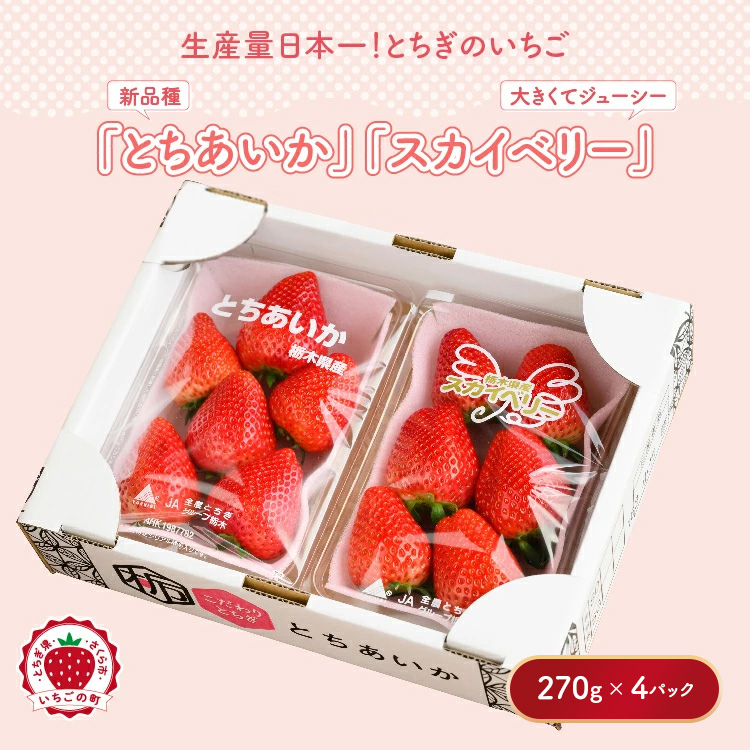 【先行予約】いちご とちあいか・スカイベリーセット 270g×4パック（1.08kg以上）※2026年1月上旬～4月中旬頃に順次発送予定