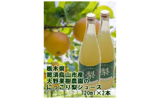 8-7 栃木県那須烏山産にっこり梨100％ジュース2本セット