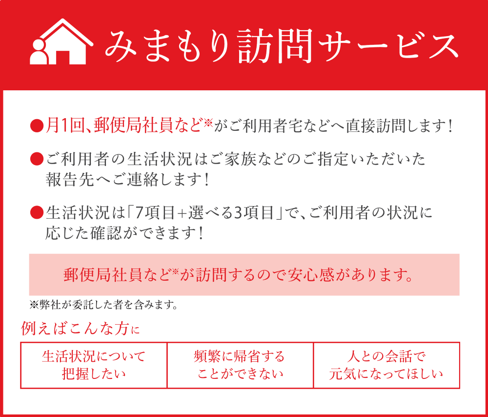 郵便局のみまもりサービス「みまもり訪問サービス（12か月）」 | サービス 訪問 日本郵便 見守り みまもり 故郷 ふるさと チケット 栃木県 下野市 しもつけ市