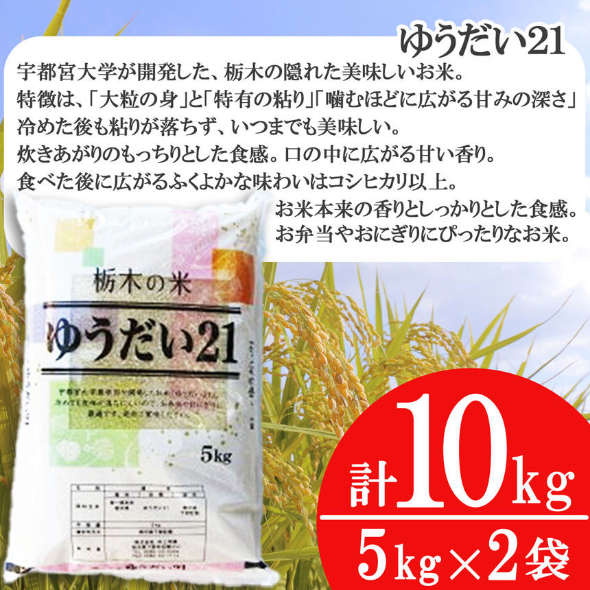 栃木県産 ゆうだい21 10kg | 5kg小分け 新米 米 お米 こめ コメ ゆうだい ユウダイ 精米 白米 特A 人気 お買い得 送料無料 限定 栃木県共通返礼品 令和7年産 栃木県産 栃木県 下野市