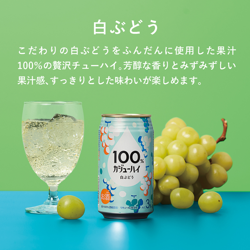【ふるさと納税】【定期便3回】 100％カジューハイ白ブドウ 340ml × 72本| 缶チューハイ 缶酎ハイ 白ブドウ3％ カロリー低い 喉越し 爽快 爽やか 洋酒 人気 酎ハイ サワー パーティー 送料無料 下野 栃木
