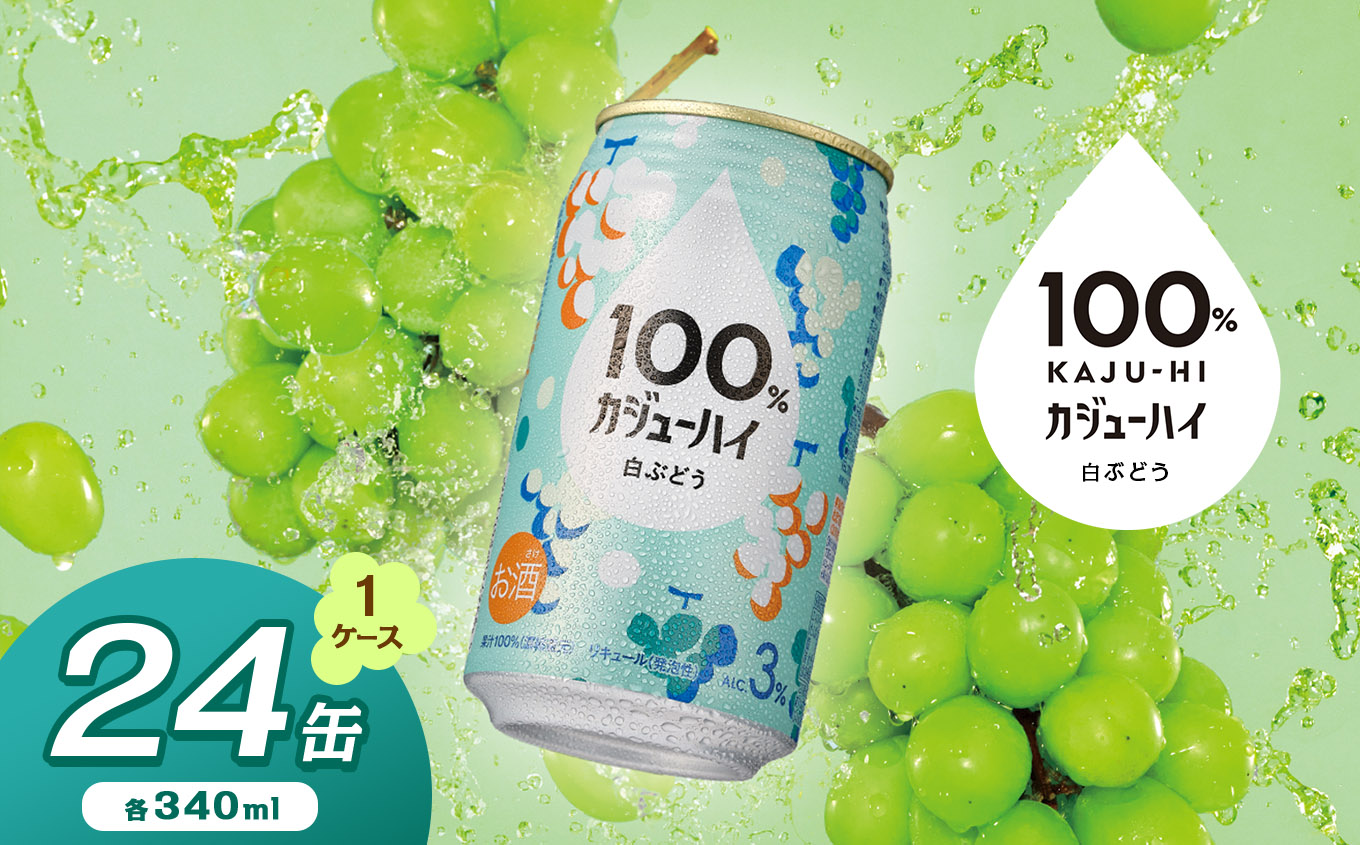 【ふるさと納税】100％カジューハイ白ブドウ 340ml × 24本 | 缶チューハイ 缶酎ハイ 白ブドウ3％ カロリー低い 喉越し 爽快 爽やか 洋酒 人気 酎ハイ サワー パーティー 送料無料 下野 栃木