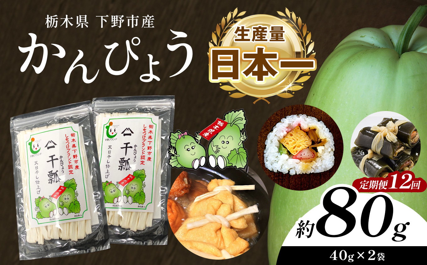 【定期便12回】下野ブランド 下野市産かんぴょう 約40g×2袋 | 干瓢 野菜 乾物 栃木県 特産品