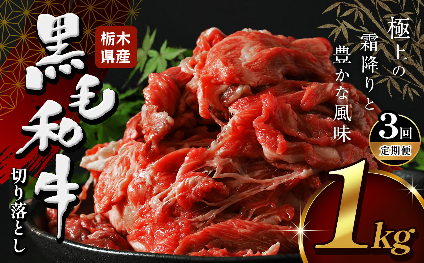 【定期便3回】栃木県産黒毛和牛切り落とし1kg