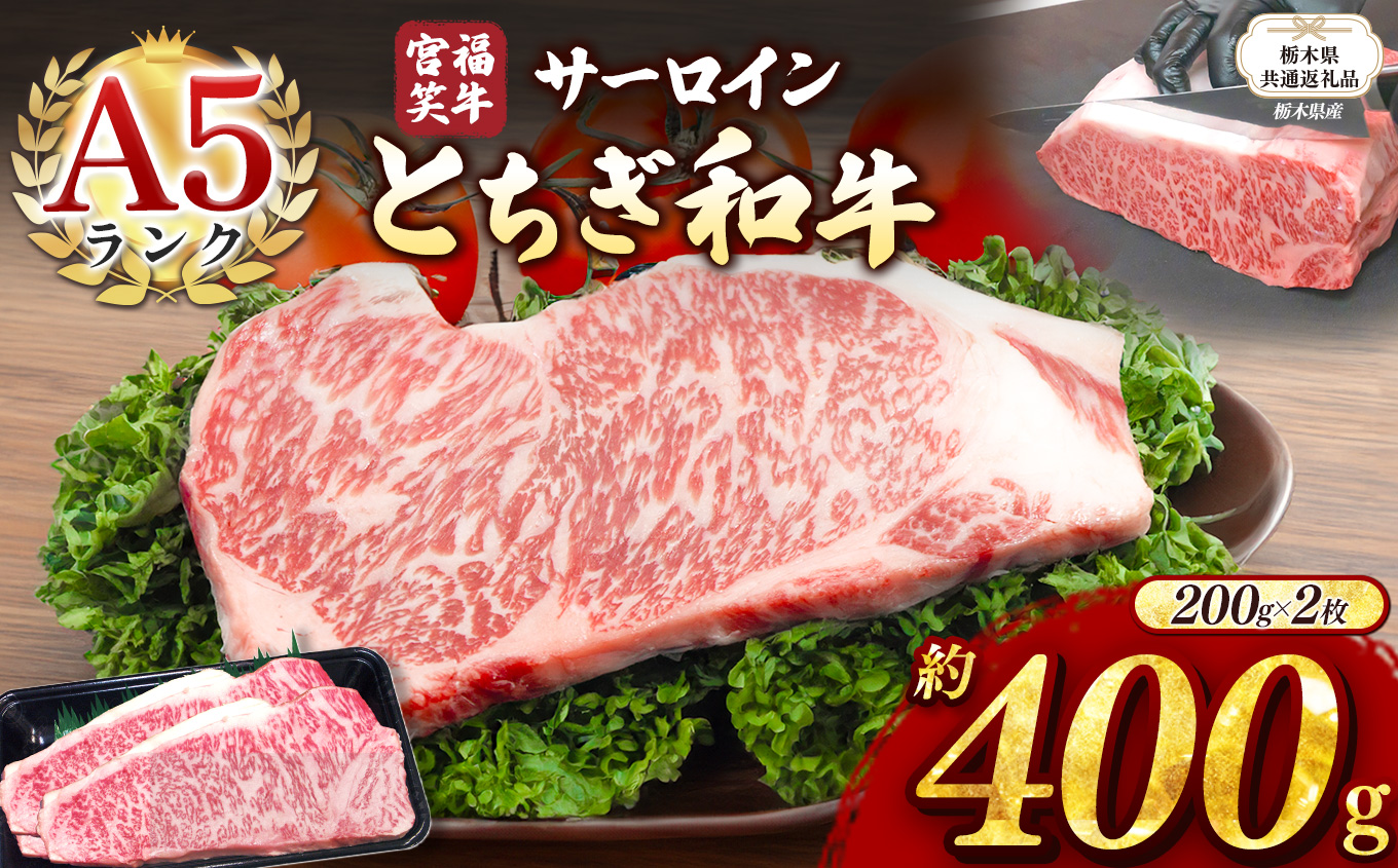 【栃木県共通返礼品】宮福笑牛(とちぎ和牛) A5 サーロインステーキ　約200gx2枚  | 黒毛 和牛 牛肉 焼肉 とろける 霜降り 赤身 切り落とし ふるさと 納税 イチオシ おすすめ 栃木県 下野市 しもつけ市