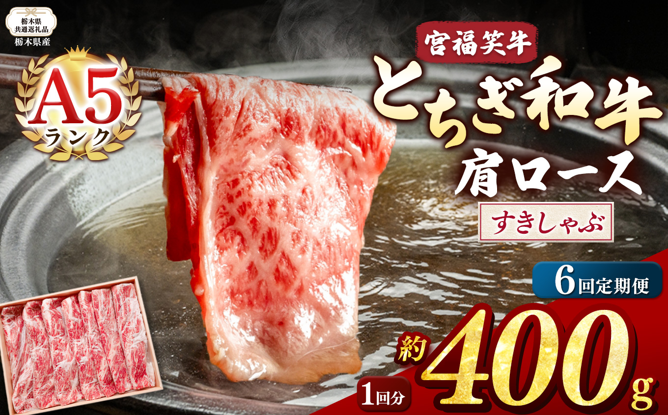 【栃木県共通返礼品】【定期便6回】宮福笑牛(とちぎ和牛) A5 肩ロースすきしゃぶ 約400g  | 黒毛 和牛 牛肉 焼肉 とろける 霜降り 赤身 切り落とし ふるさと 納税 イチオシ おすすめ 栃木県 下野市 しもつけ市