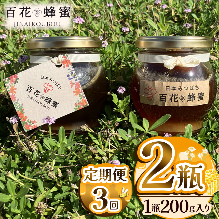 【ふるさと納税】【定期便3回】【数量限定】 日本蜜蜂の百花蜂蜜（200g入×2瓶） | はちみつ ハチミツ ミツバチ 濃厚 無添加  栃木県 下野市 送料無料
