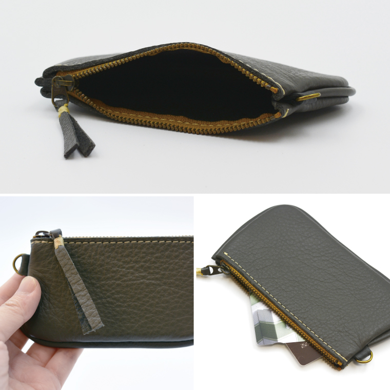 益子の革工房maharoのファスナーコインケース・カードケースセット　ダークグレー｜栃木県 益子町 ふるさと納税 コインケース カードケース 2個セット 牛革 手作り（AX133-5）