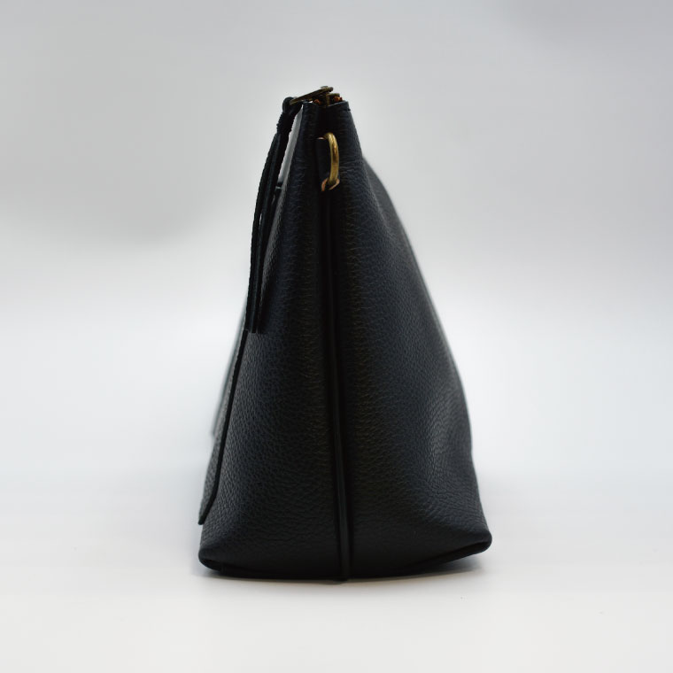 益子の革工房maharoのショルダーポーチ　ワイド（L）ブラック｜栃木県 益子町 ふるさと納税 ショルダーポーチ ワイド 牛革 手作り (AX137)