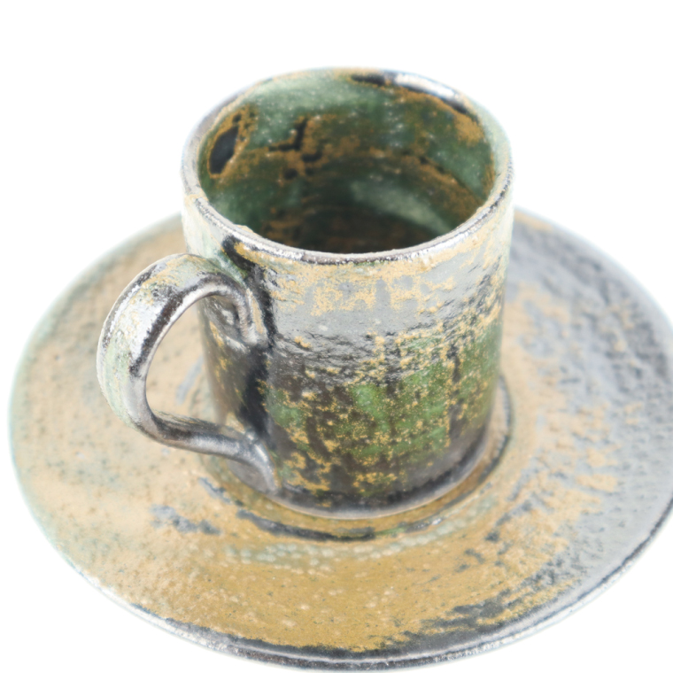 【益子焼】大塚雅淑　デミタスカップ＆ソーサー2組｜栃木県 益子町 ふるさと納税 益子焼伝統工芸士 大塚雅淑 セット 電子レンジ可 食洗器可（AT002）