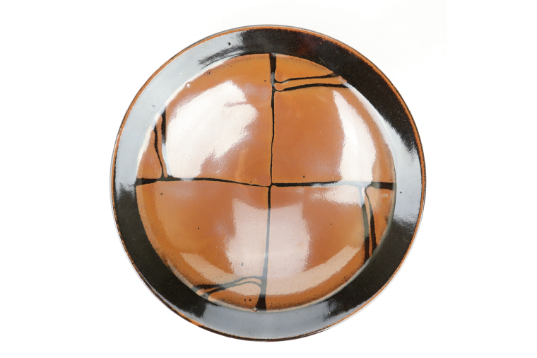 AT010　益子焼　萩原芳典　柿釉線紋鉢