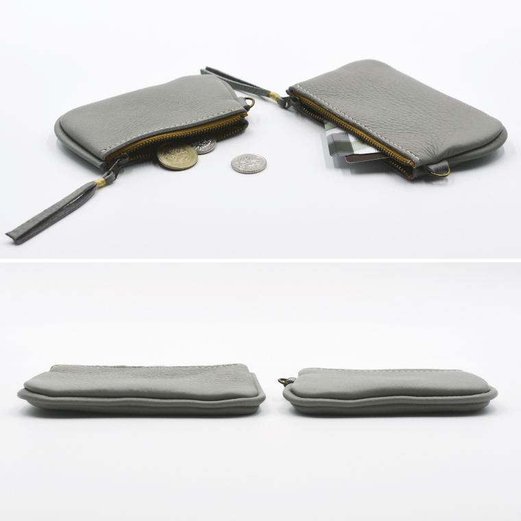 益子の革工房maharoのファスナーコインケース・カードケースセット　ライトグレー｜栃木県 益子町 ふるさと納税 コインケース カードケース 2個セット 牛革 手作り（AX133-4）