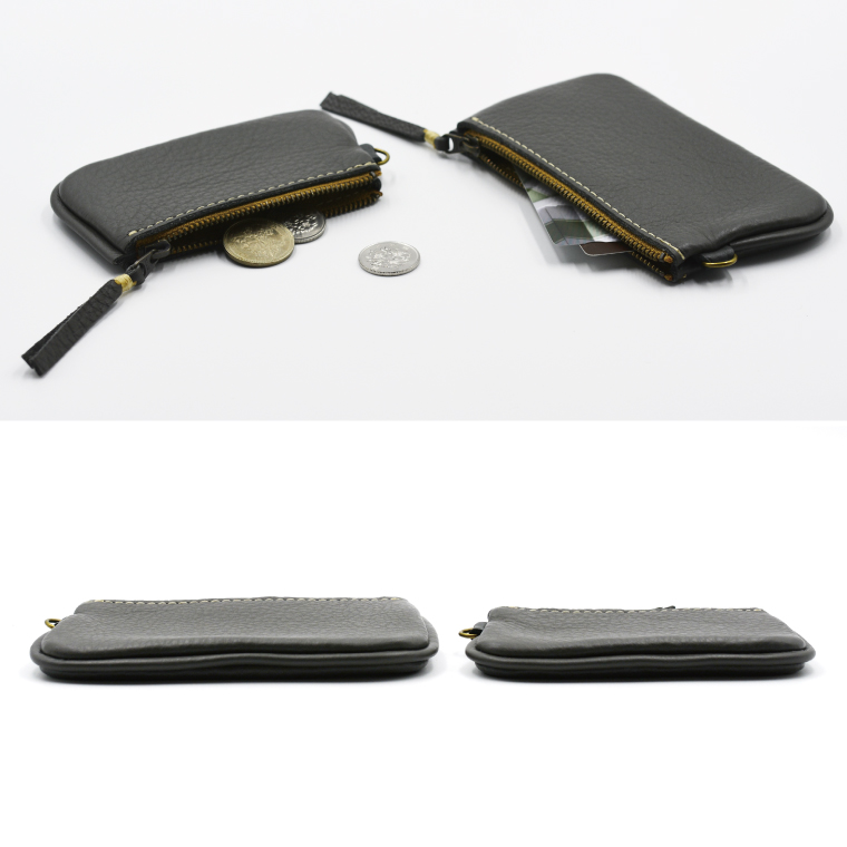 益子の革工房maharoのファスナーコインケース・カードケースセット　ダークグレー｜栃木県 益子町 ふるさと納税 コインケース カードケース 2個セット 牛革 手作り（AX133-5）