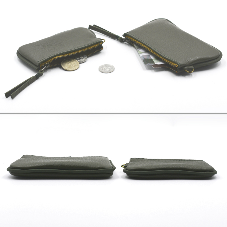 益子の革工房maharoのファスナーコインケース・カードケースセット　オリーブグリーン｜栃木県 益子町 ふるさと納税 コインケース カードケース 2個セット 牛革 手作り（AX133-6）