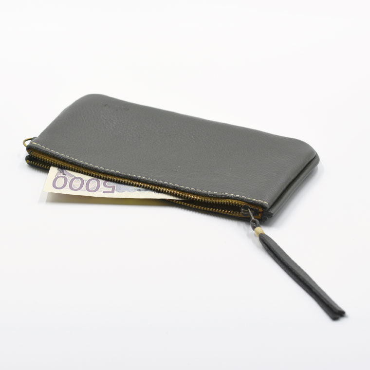 益子の革工房maharoのファスナーお札ケース　ダークグレー｜栃木県 益子町 ふるさと納税 ファスナーお札ケース 牛革 手作り（AX138-5） ダークグレー