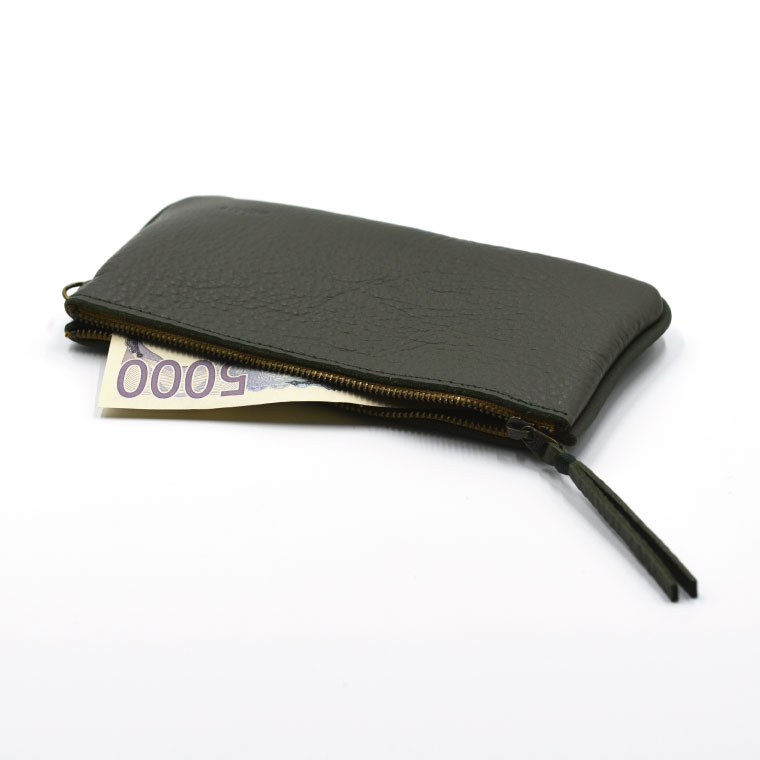 益子の革工房maharoのファスナーお札ケース　オリーブグリーン｜栃木県 益子町 ふるさと納税 ファスナーお札ケース 牛革 手作り（AX138-6） オリーブグリーン