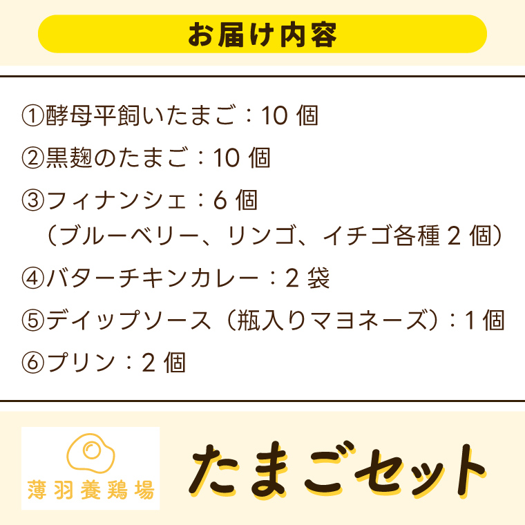 ＼薄羽養鶏場の濃厚たまごを使用／ たまごセット 濃厚たまご＆絶品加工品 6点セット｜栃木県 益子町 たまご 卵 タマゴ 平飼い 酵母平飼い 人気 濃厚 食べチョク カレー チキンカレー プリン とろたまぷりん フィナンシェ 焼き菓子 ディップソース (BC009)
