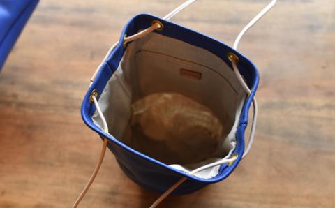 BB003-2-1　竹と牛革の巾着カゴバッグ　ピンクベージュ