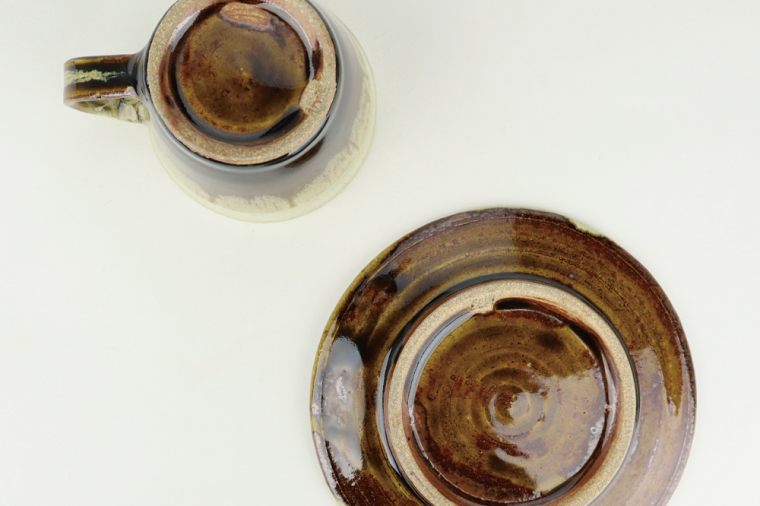 AT003　益子焼　大塚雅淑　掛合コーヒーカップ＆ソーサー2組	