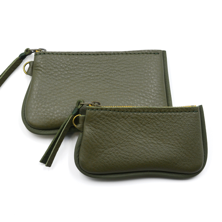 益子の革工房maharoのファスナーコインケース・カードケースセット　オリーブグリーン｜栃木県 益子町 ふるさと納税 コインケース カードケース 2個セット 牛革 手作り（AX133-6）