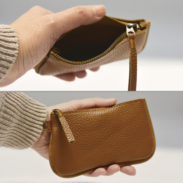 益子の革工房maharoのファスナーコインケース・カードケースセット　キャメル｜栃木県 益子町 ふるさと納税 コインケース カードケース 2個セット 牛革 手作り（AX133-7）