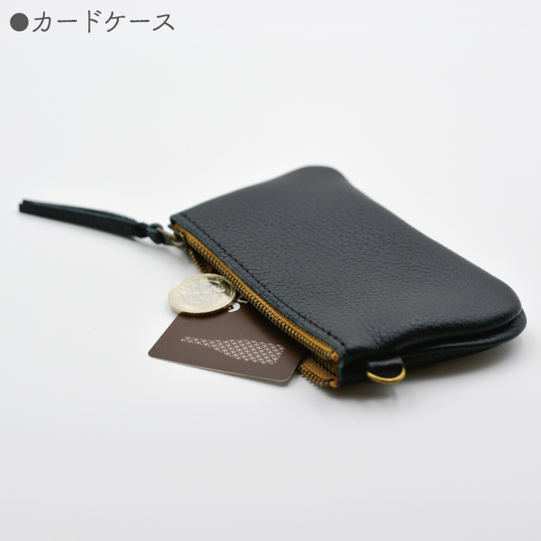 益子の革工房maharoのファスナーコインケース・カードケースセット ブラック｜栃木県 益子町 ふるさと納税 コインケース カードケース 2個セット 牛革 手作り (AX133)