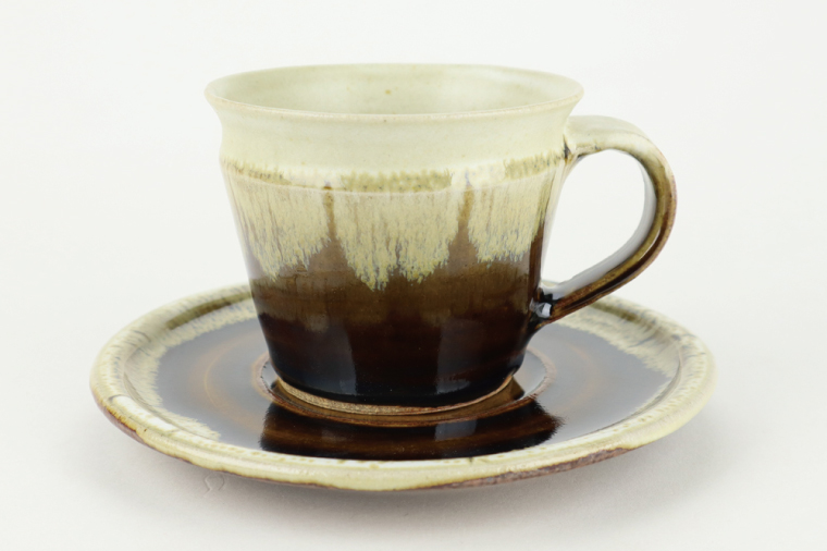 AT003　益子焼　大塚雅淑　掛合コーヒーカップ＆ソーサー2組	