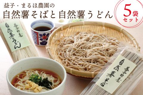 【ギフト対応可】益子・まるほ農園の自然薯そばと自然薯うどん　5袋セット（AJ001）