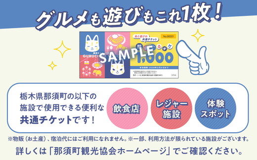 那須町グルメ＆レジャー共通券「那須ぐるチケ」15,000円分（1,000円券×15枚）〔E-66〕｜ 栃木県 那須 商品券 クーポン券 割引券 食事券 日帰り 旅行 観光 サファリパーク 動物園 遊園地 《2026年3月末までの申込みで有効期限延長！》