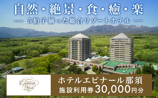 ホテルエピナール那須 施設利用券(30,000円分) ｜ 温泉 露天風呂 宿泊 旅行 チケット 宿泊券 旅行券 利用券 宿泊ギフト券 リゾートホテル 観光 国内旅行 那須 栃木県 那須町〔Ｇ-21〕※着日指定不可