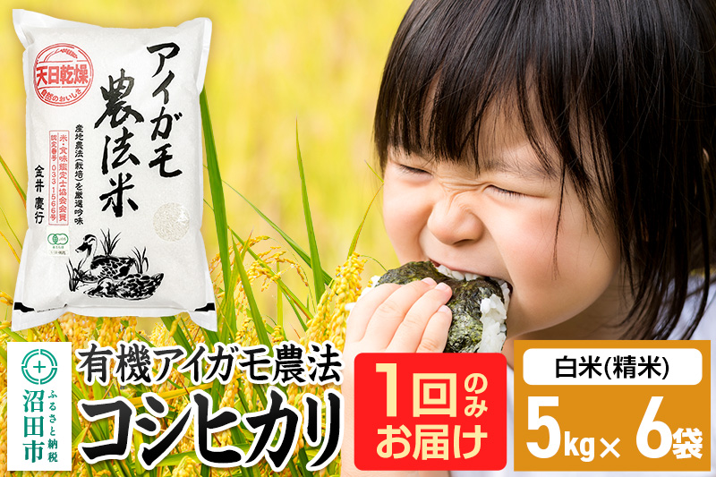 【白米】令和7年産 有機アイガモ農法コシヒカリ 30kg（5kg×6袋）金井農園