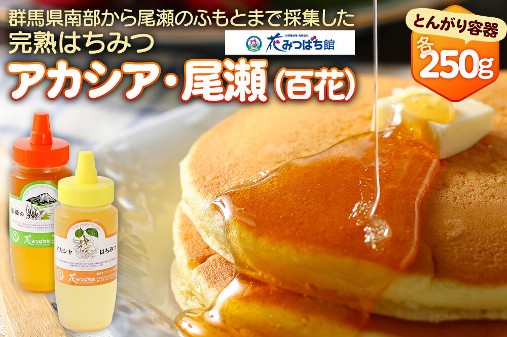 アカシヤ・尾瀬のはちみつ（百花）セット 各250g 花みつばち館 [蜂蜜 はちみつ ハチミツ 国産 詰合せ 詰合わせ 詰め合せ セット]