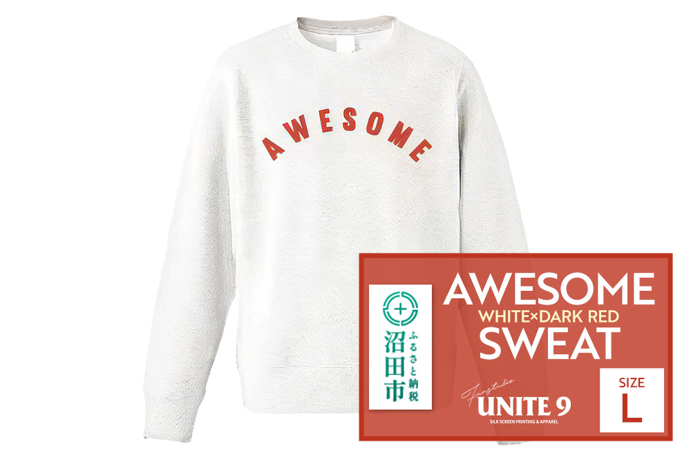 AWESOME SWEAT WHITE×DARK RED ／ L FUN工房UNITE9