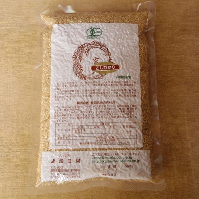 有機こしひかり【玄米】500g×6袋(令和7年産)