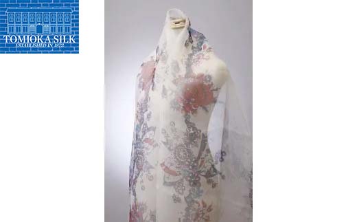 ＜高級純国産富岡シルク100%＞ 大竹夏紀シルクオーガンジーストール (リボン柄)・富岡製糸場ブランドブック セット 富岡シルク オーガンジー スカーフ リボン 世界遺産 富岡製糸場 本 シルク 絹 国産 F21E-396