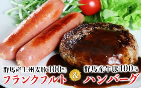 上州麦豚 フランクフルト7本＆王様のハンバーグ(150g×2) 豚 ブランド豚 銘柄豚 肉 F20E-957