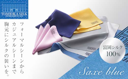 ＜純国産高級シルク100%＞ 富岡シルク ポケットチーフ プレーン (サックスブルー) 青 ブルー 無地 シルク 絹 ファッション 贈り物 ギフト 国産 F21E-334