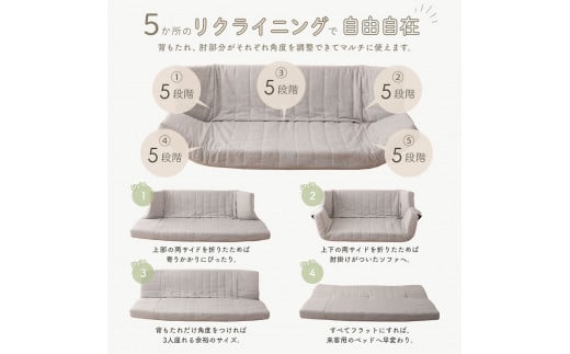 【a078】低反発マルチソファ（カーキ・デニム生地）【配送不可地域：沖縄県、離島】