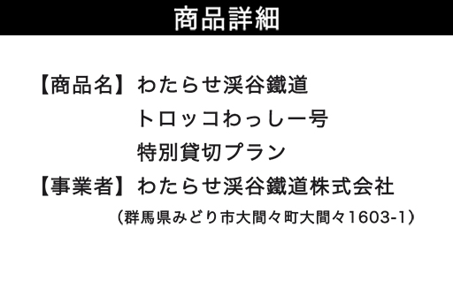 【a223】わたらせ渓谷鐵道　トロッコわっしー号　特別貸切プラン