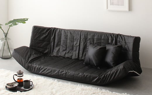  【a064】低反発マルチソファ（ブラック・レザー生地）【配送不可地域：沖縄県、離島】