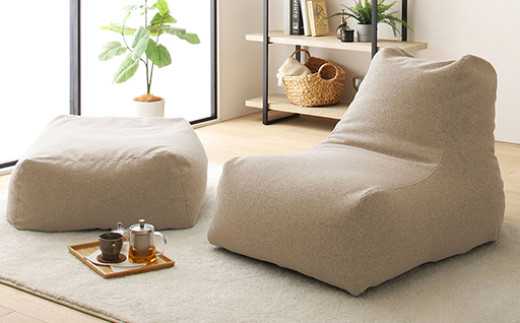 【a074】ビーズソファセット　モック（ベージュ・モック生地）【配送不可地域：沖縄県、離島】