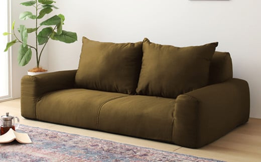 【a076】低反発フロアソファ(カーキ・デニム生地)【配送不可地域：沖縄県、離島】