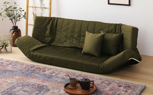 【a078】低反発マルチソファ（カーキ・デニム生地）【配送不可地域：沖縄県、離島】