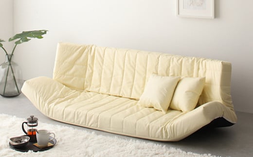 【a079】低反発マルチソファ（アイボリー・レザー生地）【配送不可地域：沖縄県、離島】