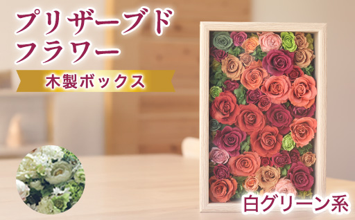 【a111】プリザーブドフラワーアレンジ(額装）大　(グリーン・白系)