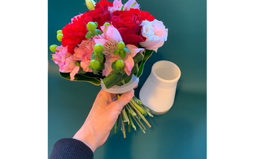 ＜ギフト用＞ オリジナル似顔絵&インフィニティブーケ 母の日 プレゼント お祝い 贈り物 記念 イラスト 絵 オーダー 1点もの メモリアル 記念日 メッセージ付き 花束 F21K-276